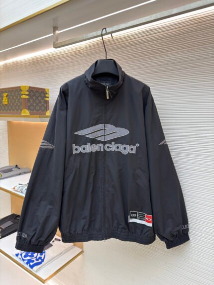 Balenciaga Long-Sleeve Stand-Collar Jacket with Letter Logo Print