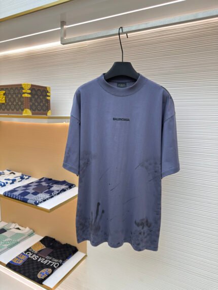 Balenciaga Ink-Distressed Embroidered Short-Sleeve Shirt