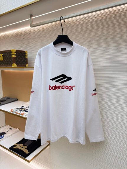 Balenciaga Crewneck Long-Sleeve Top with Letter Embroidery