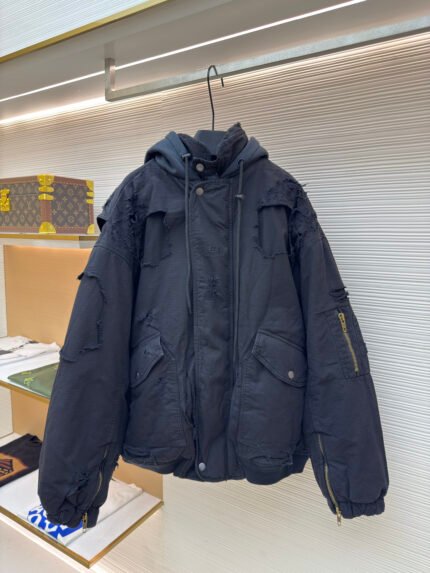 Balenciaga Heavily Distressed & Acid-Washed Cotton Bomber Jacket