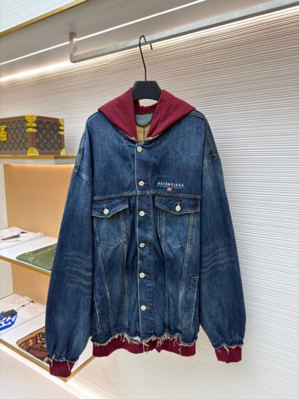 Balenciaga Embroidered Denim Hooded Jacket