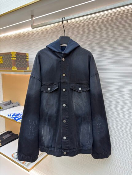 Balenciaga Embroidered Hooded Denim Jacket