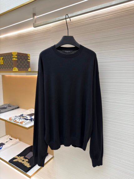 Balenciaga Wool-Blend Crewneck Sweater with Logo Plaque