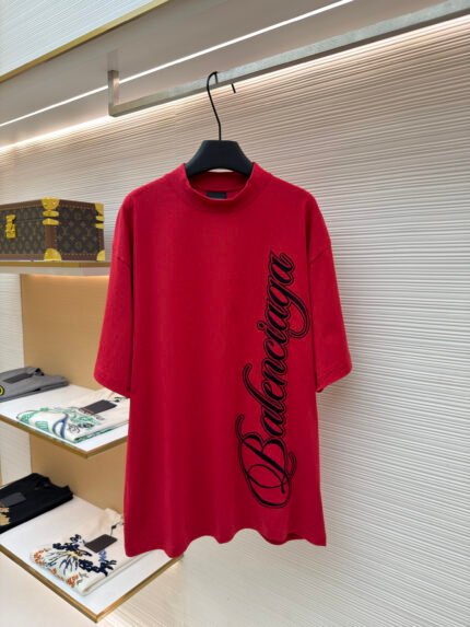 Balenciaga Crewneck Cotton Short-Sleeve T-Shirt with Cursive Letter Embroidery