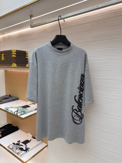Balenciaga Crewneck Cotton Short-Sleeve T-Shirt with Cursive Letter Embroidery