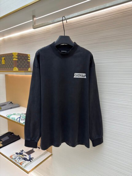 Balenciaga Faux-Paper White Tape Long-Sleeve T-Shirt