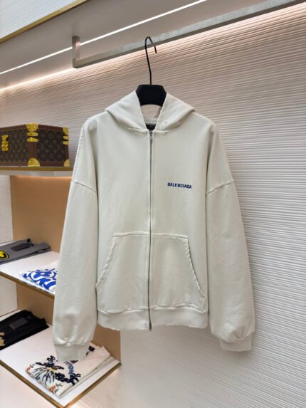 Balenciaga Letter-Embroidered Zip-Up Hoodie