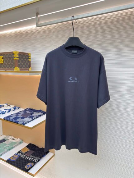 Balenciaga Crewneck Short-Sleeve T-Shirt with Grey Circle Embroidery