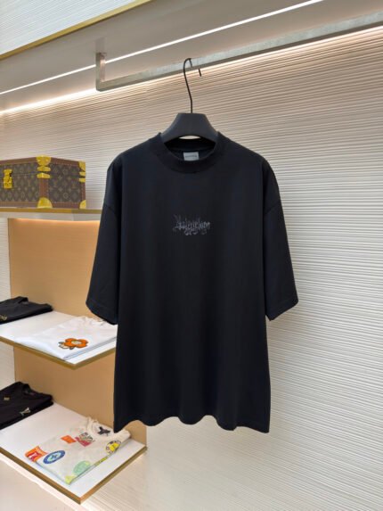 Balenciaga Washed & Distressed T-Shirt with Gothic Lettering Art Style
