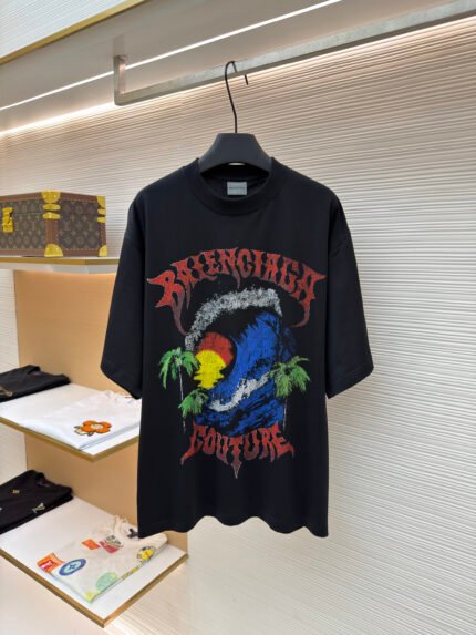 Balenciaga Summer Waves Cracked-Effect Printed T-Shirt