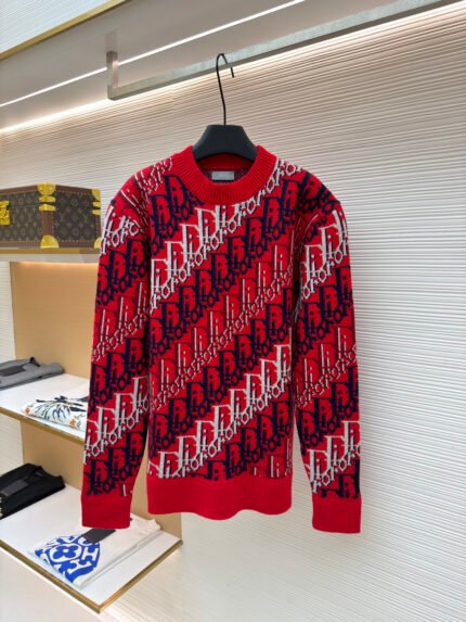 Dior Oblique Ribbed Crewneck Printed Long-Sleeve Sweater