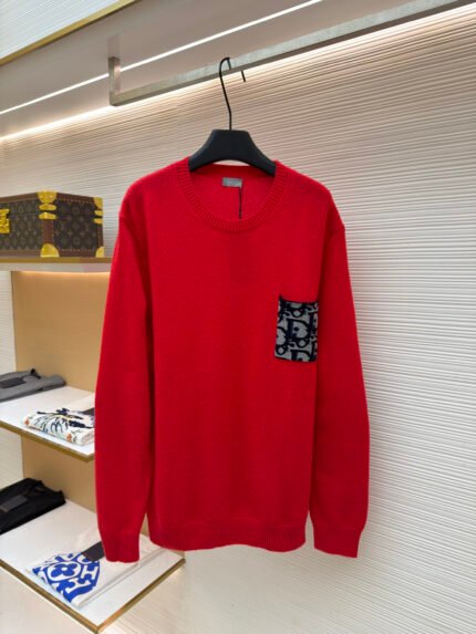Dior Color-block Letter Jacquard Knitted Sweater with Pocket