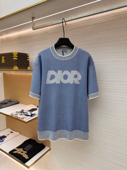 Dior Waffle-Knit Short-Sleeve Top with Lettering
