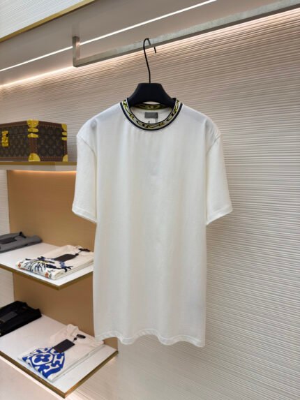 Dior Cotton Jersey Short-Sleeve T-Shirt with Ribbed Collar and Embroidered Lettering