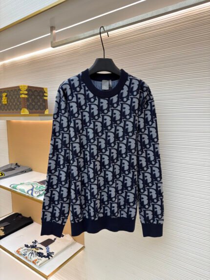 Dior Color-Block Jacquard-Knit Crewneck Sweater with Lettering