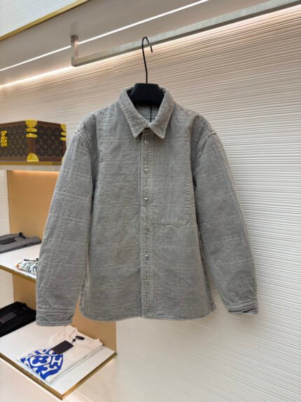 Dior Cotton Twill Shirt with Cannage Embroidery, Spread Collar, Single-Breasted, and Long Sleeves
