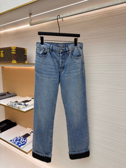 Dior Cotton Cannage Denim Jeans with Contrasting Cuffs