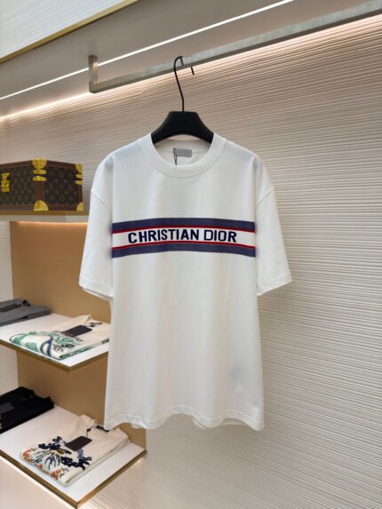 Dior Striped Short-Sleeve T-Shirt with Letter Print