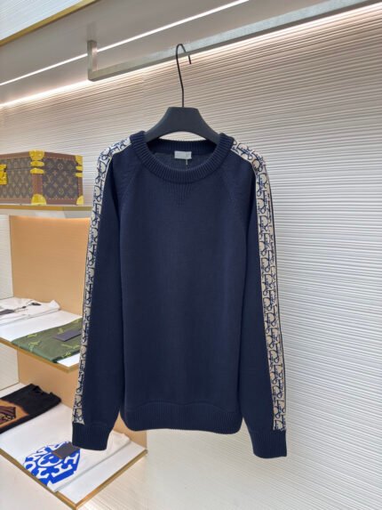 Dior Jacquard-Knit Sweater with Sleeve Webbing
