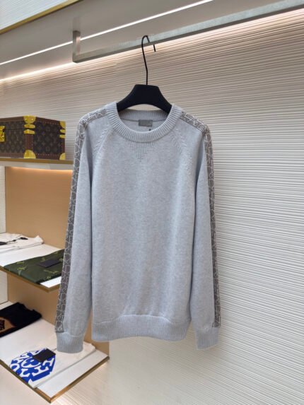 Dior Jacquard-Knit Sweater with Sleeve Webbing