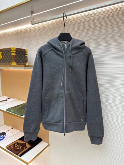 Dior Monogram Wool & Cashmere Hooded High-Neck Cardigan