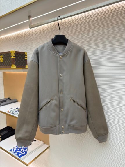 Dior Towel Embroidery & Leather-Paneled Baseball Jacket
