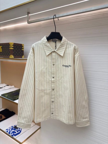 Dior Herringbone-Striped Embroidered Shirt