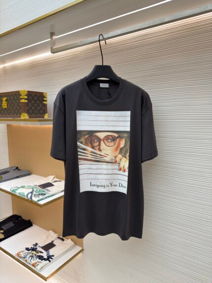 Dior Newspaper Print Short-Sleeve Top