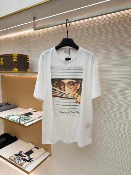 Dior Newspaper Print Short-Sleeve Top