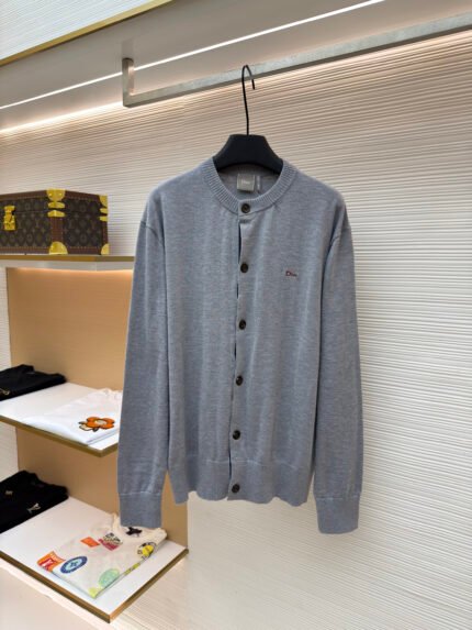 Dior Knitted Cardigan Sweater with Embroidered Lettering Logo