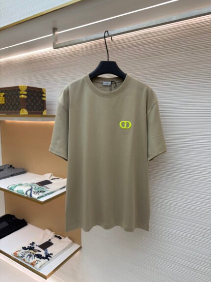 DIOR Crew-Neck Short-Sleeve T-Shirt with CD Letter Embroidery