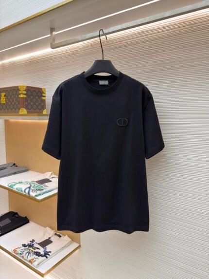 DIOR Crew-Neck Short-Sleeve T-Shirt with CD Letter Embroidery