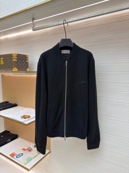 Dior Letter-Embroidered Wool Knit Cardigan