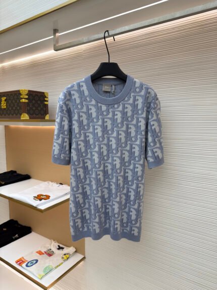 Dior Letter Jacquard Short-Sleeve Knit Top
