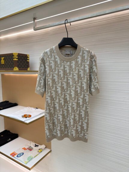 Dior Letter Jacquard Short-Sleeve Knit Top