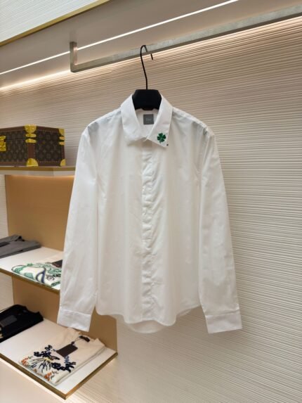 Dior Four-Leaf Clover Embroidered Long-Sleeve Collared Shirt