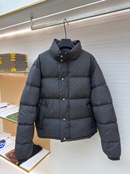 Chrome Hearts Down Jacket with Tonal Pattern and Silver Buckles