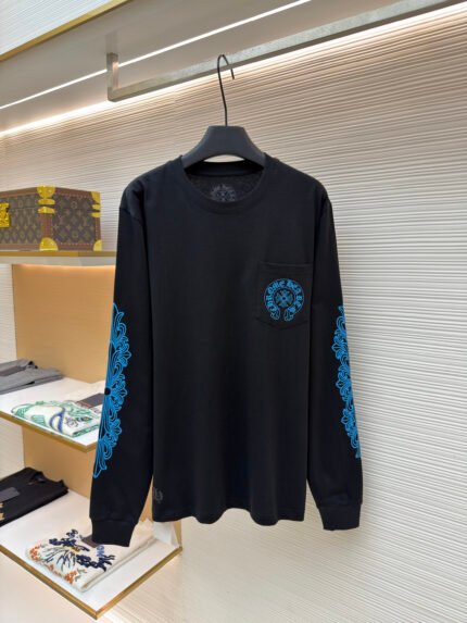 Chrome Hearts Blue Horseshoe Print Crewneck Long-Sleeve T-Shirt