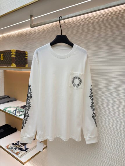 Chrome Hearts Classic Floral Sleeve & Horseshoe Back Print Long-Sleeve T-Shirt