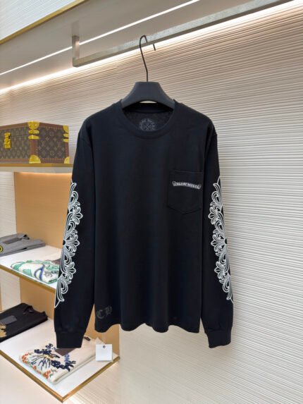 Chrome Hearts Aspen Exclusive — Matty Boy Collaboration: Black & White Raglan Long-Sleeve T-Shirt with Sleeve Graphics