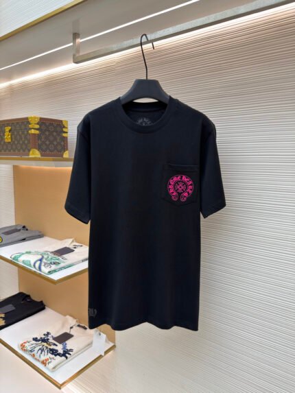 Chrome Hearts Fluorescent Pink Horseshoe Print Short-Sleeve T-Shirt