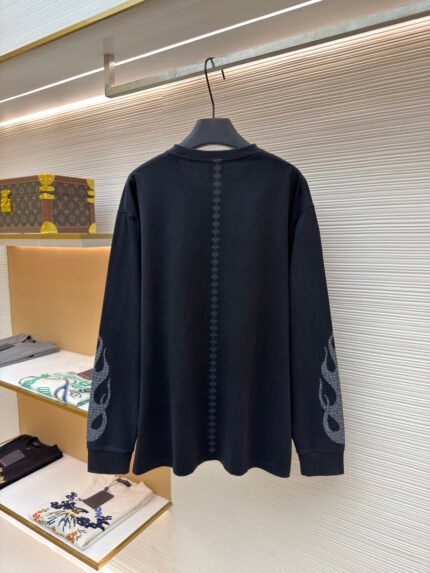 Chrome Hearts Vintage Washed Long-Sleeve Shirt with Flame Arm Graphics