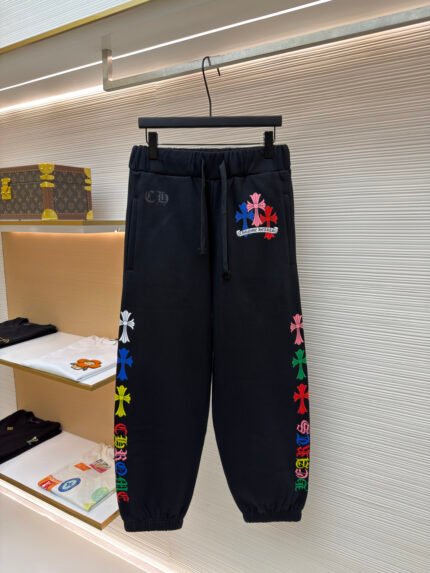 Chrome Hearts Joggers with Side Rainbow Cross Print