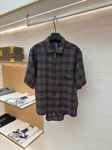 Chrome Hearts Plaid Cotton Short-Sleeve Shirt with Sword Zipper Pulls