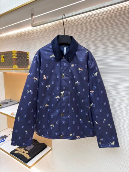 Louis Vuitton Corduroy-Collar Animal-Print Jacket