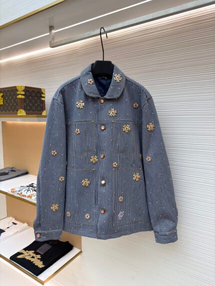 Louis Vuitton x Nigo New Denim Jacket in Hickory Pink with Rhinestones