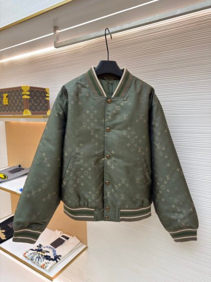 Louis Vuitton Striped-Trim Jacquard Long-Sleeve Bomber Jacket