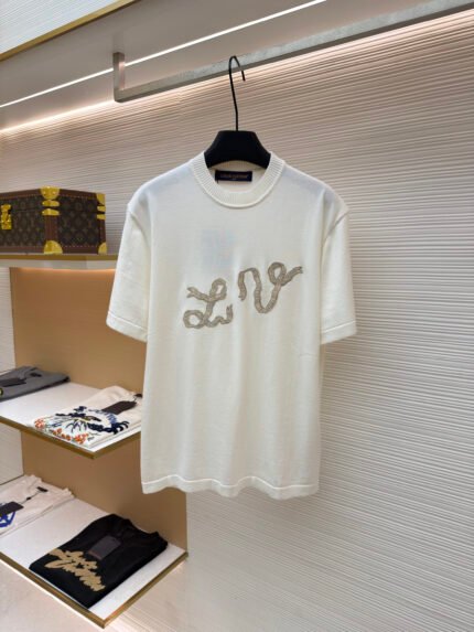 Louis Vuitton Ribbon-Embroidered Short-Sleeve Knit Top