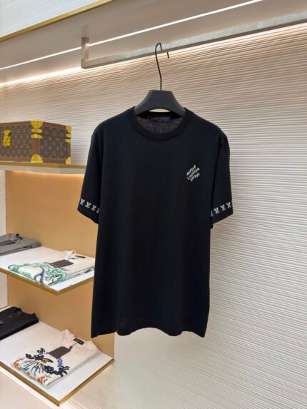 LOUIS VUITTON Letter Jacquard Cotton Knit Short-Sleeve Crewneck Top