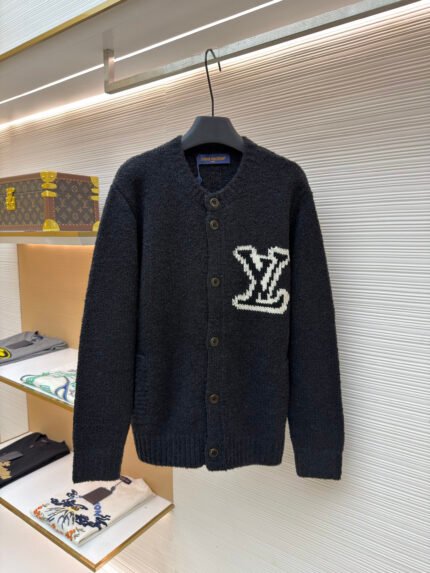 Louis Vuitton Jacquard Logo Knitted Wool Cardigan